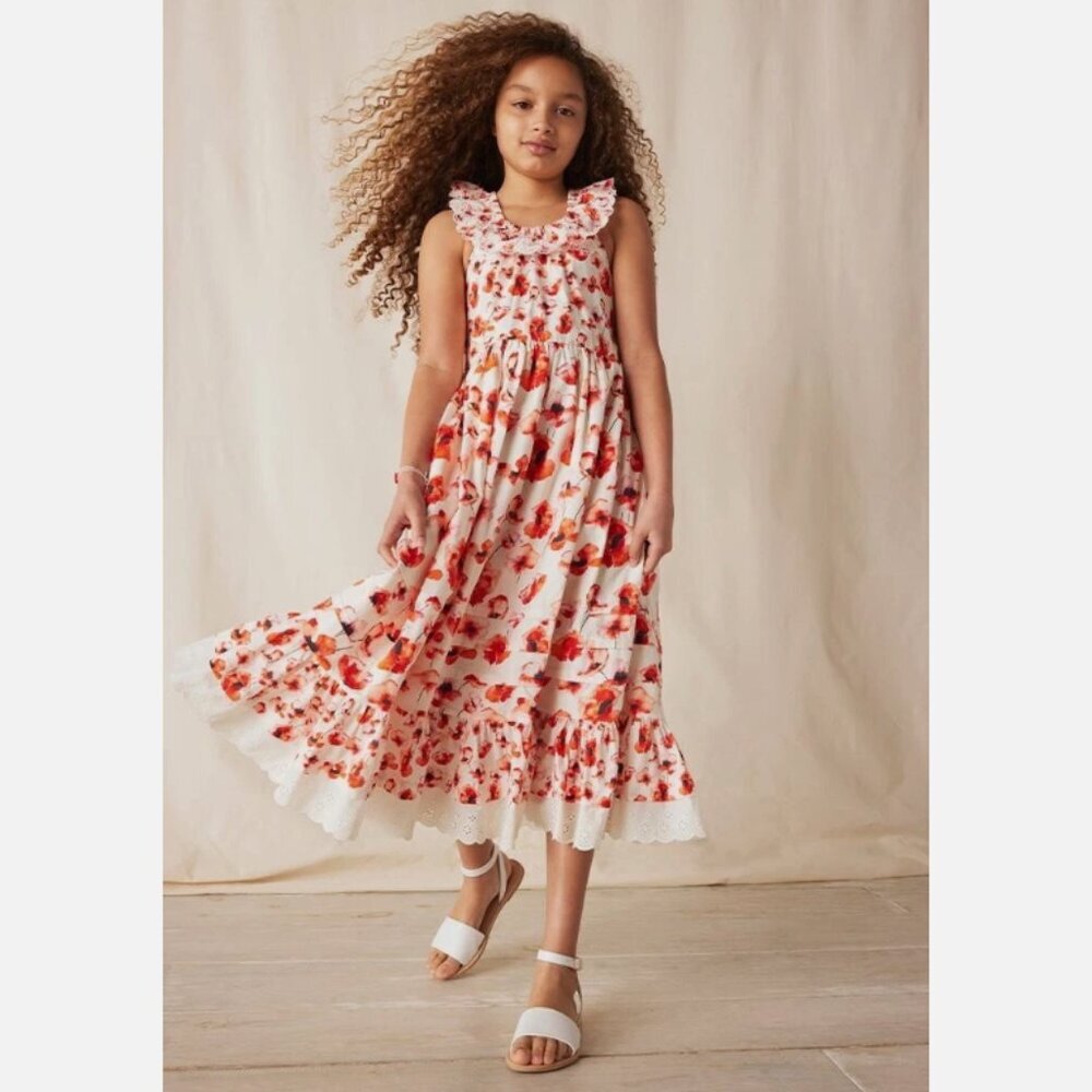Matilda Jane Enchanted Garden Playful Poppies Printed Maxi Dress Girls Size 8
